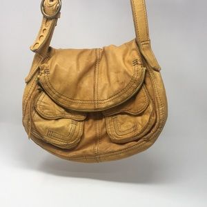 Lucky brand, Italian leather, yellow, boho, shoulder bag.